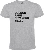 Grijs t-shirt met " London, Paris , New York, Texel " print Zwart size M