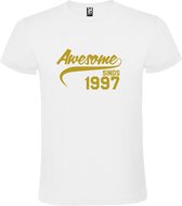 Wit  T shirt met  "Awesome sinds 1997" print Goud size M