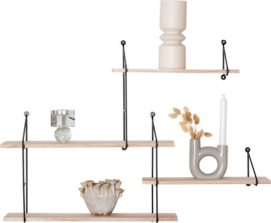 Étagère Harlem - Noir/Naturel - 4 étagères - 99x17,5x62 cm - House Nordic - Armoires métalliques - Brun - Bois|Métal - Armoires métalliques