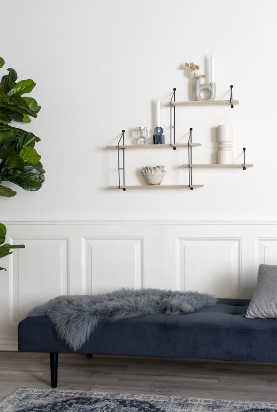 Étagère Harlem - Noir/Naturel - 4 étagères - 99x17,5x62 cm - House Nordic - Armoires métalliques - Brun - Bois|Métal - Armoires métalliques