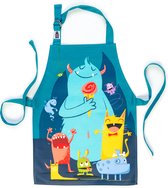 Schort - Kinderschort - Monsters - Blauw - 45x33 cm - 3-5 jaar - afwasbaar katoen