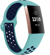 Siliconen Smartwatch bandje - Geschikt voor  Fitbit Charge 4 sport band - aqua/donkerblauw - Maat: L - Strap-it Horlogeband / Polsband / Armband