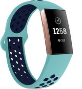 Siliconen Smartwatch bandje - Geschikt voor  Fitbit Charge 4 sport band - aqua/donkerblauw - Maat: S - Strap-it Horlogeband / Polsband / Armband