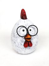 Terracotta egg chicken with glasses 11.5x15x17cm