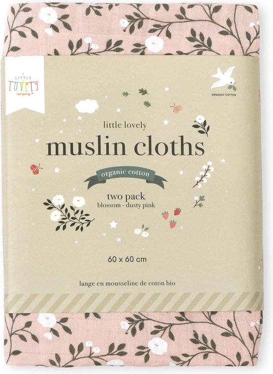 Set van 2 hydrofiele multidoeken biologisch katoen: bloesem - oudroze - A Little Lovely Company van Merkloos — afbeelding 5