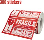 300 Fragile stickers groot - 7,6 x 12,7 cm - Breekbaar stickers - Stickers op rol - Waarschuwings stickers - Breekbaar tape - Handle with care - Verhuis sticker