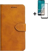 Hoesje Nokia G50 - Screenprotector Nokia G50 - Wallet Bookcase Cognac Bruin + Full Screenprotector