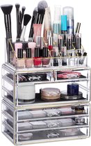 Relaxdays 1x make up organizer met 6 lades - acryl - cosmetica opslag - transparant-goud