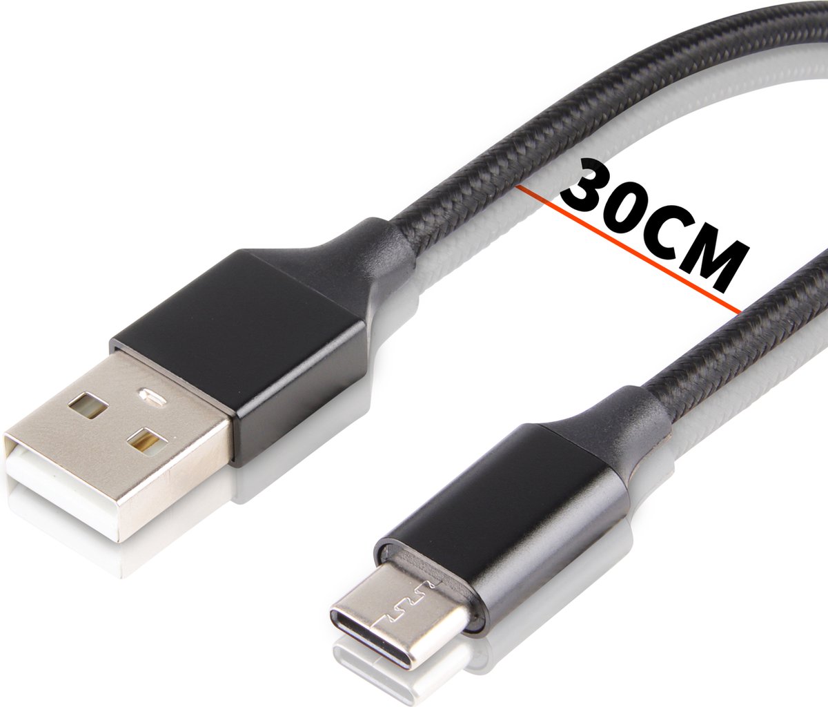 Korte USB C Snoer - USB C naar USB-A Oplaadkabel - 2.4A - Geschikt voor Android  Auto 