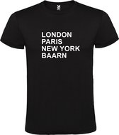 Zwart t-shirt met " London, Paris , New York, Baarn " print Wit size XS