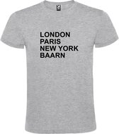 Grijs t-shirt met " London, Paris , New York, Baarn " print Zwart size S