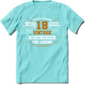 18 Jaar Legend T-Shirt | Goud - Wit | Grappig Verjaardag en Feest Cadeau Shirt | Dames - Heren - Unisex | Tshirt Kleding Kado | - Licht Blauw - XXL