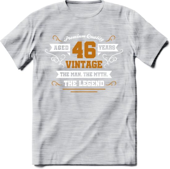 46 Jaar Legend T-Shirt | Goud - Wit | Grappig Verjaardag en Feest Cadeau Shirt | Dames - Heren - Unisex | Tshirt Kleding Kado | - Licht Grijs - Gemaleerd - 3XL