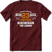 23 Jaar Legend T-Shirt | Goud - Wit | Grappig Verjaardag en Feest Cadeau Shirt | Dames - Heren - Unisex | Tshirt Kleding Kado | - Burgundy - S