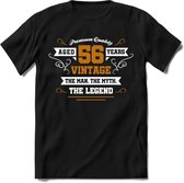 56 Jaar Legend T-Shirt | Goud - Wit | Grappig Verjaardag en Feest Cadeau Shirt | Dames - Heren - Unisex | Tshirt Kleding Kado | - Zwart - S