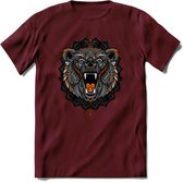 Beer - Dieren Mandala T-Shirt | Oranje | Grappig Verjaardag Zentangle Dierenkop Cadeau Shirt | Dames - Heren - Unisex | Wildlife Tshirt Kleding Kado | - Burgundy - S