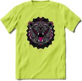 Beer - Dieren Mandala T-Shirt | Roze | Grappig Verjaardag Zentangle Dierenkop Cadeau Shirt | Dames - Heren - Unisex | Wildlife Tshirt Kleding Kado | - Groen - XL