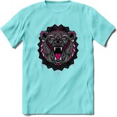 Beer - Dieren Mandala T-Shirt | Roze | Grappig Verjaardag Zentangle Dierenkop Cadeau Shirt | Dames - Heren - Unisex | Wildlife Tshirt Kleding Kado | - Licht Blauw - XL