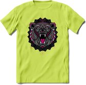 Beer - Dieren Mandala T-Shirt | Roze | Grappig Verjaardag Zentangle Dierenkop Cadeau Shirt | Dames - Heren - Unisex | Wildlife Tshirt Kleding Kado | - Groen - M