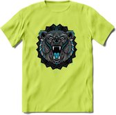 Beer - Dieren Mandala T-Shirt | Lichtblauw | Grappig Verjaardag Zentangle Dierenkop Cadeau Shirt | Dames - Heren - Unisex | Wildlife Tshirt Kleding Kado | - Groen - L