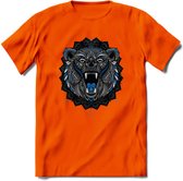 Beer - Dieren Mandala T-Shirt | Blauw | Grappig Verjaardag Zentangle Dierenkop Cadeau Shirt | Dames - Heren - Unisex | Wildlife Tshirt Kleding Kado | - Oranje - S