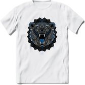 Beer - Dieren Mandala T-Shirt | Blauw | Grappig Verjaardag Zentangle Dierenkop Cadeau Shirt | Dames - Heren - Unisex | Wildlife Tshirt Kleding Kado | - Wit - M