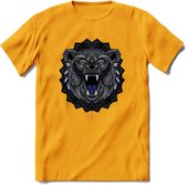 Beer - Dieren Mandala T-Shirt | Donkerblauw | Grappig Verjaardag Zentangle Dierenkop Cadeau Shirt | Dames - Heren - Unisex | Wildlife Tshirt Kleding Kado | - Geel - 3XL