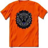 Beer - Dieren Mandala T-Shirt | Donkerblauw | Grappig Verjaardag Zentangle Dierenkop Cadeau Shirt | Dames - Heren - Unisex | Wildlife Tshirt Kleding Kado | - Oranje - L