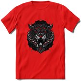 Tijger - Dieren Mandala T-Shirt | Rood | Grappig Verjaardag Zentangle Dierenkop Cadeau Shirt | Dames - Heren - Unisex | Wildlife Tshirt Kleding Kado | - Rood - M