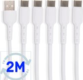 5x USB C Kabels met Quick Charge 3.0 - Versterkt - Flexibel - Datakabel 480 MBps - USB-A naar USB-C - 2 Meter Lange Snoer Oplaadkabel Snellaadkabel