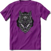 Vos - Dieren Mandala T-Shirt | Paars | Grappig Verjaardag Zentangle Dierenkop Cadeau Shirt | Dames - Heren - Unisex | Wildlife Tshirt Kleding Kado | - Paars - XL