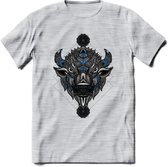 Bizon - Dieren Mandala T-Shirt | Blauw | Grappig Verjaardag Zentangle Dierenkop Cadeau Shirt | Dames - Heren - Unisex | Wildlife Tshirt Kleding Kado | - Licht Grijs - Gemaleerd - X