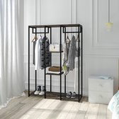 FURNIBELLA-Vrijstaand met rek, wasrek, kledingrek, open kledingstang met schoenenrek voor slaapkamer, hout en staal, zwart + roestkleur