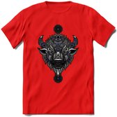 Bizon - Dieren Mandala T-Shirt | Donkerblauw | Grappig Verjaardag Zentangle Dierenkop Cadeau Shirt | Dames - Heren - Unisex | Wildlife Tshirt Kleding Kado | - Rood - 3XL