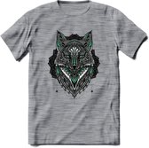 Vos - Dieren Mandala T-Shirt | Aqua | Grappig Verjaardag Zentangle Dierenkop Cadeau Shirt | Dames - Heren - Unisex | Wildlife Tshirt Kleding Kado | - Donker Grijs - Gemaleerd - M