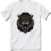 Tijger - Dieren Mandala T-Shirt | Geel | Grappig Verjaardag Zentangle Dierenkop Cadeau Shirt | Dames - Heren - Unisex | Wildlife Tshirt Kleding Kado | - Wit - XXL