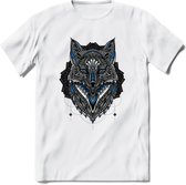 Vos - Dieren Mandala T-Shirt | Blauw | Grappig Verjaardag Zentangle Dierenkop Cadeau Shirt | Dames - Heren - Unisex | Wildlife Tshirt Kleding Kado | - Wit - S