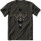 Bizon - Dieren Mandala T-Shirt | Geel | Grappig Verjaardag Zentangle Dierenkop Cadeau Shirt | Dames - Heren - Unisex | Wildlife Tshirt Kleding Kado | - Donker Grijs - XL