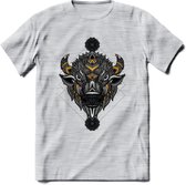 Bizon - Dieren Mandala T-Shirt | Geel | Grappig Verjaardag Zentangle Dierenkop Cadeau Shirt | Dames - Heren - Unisex | Wildlife Tshirt Kleding Kado | - Licht Grijs - Gemaleerd - L