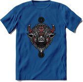 Bizon - Dieren Mandala T-Shirt | Rood | Grappig Verjaardag Zentangle Dierenkop Cadeau Shirt | Dames - Heren - Unisex | Wildlife Tshirt Kleding Kado | - Donker Blauw - XXL