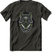 Vos - Dieren Mandala T-Shirt | Groen | Grappig Verjaardag Zentangle Dierenkop Cadeau Shirt | Dames - Heren - Unisex | Wildlife Tshirt Kleding Kado | - Donker Grijs - 3XL