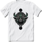 Bizon - Dieren Mandala T-Shirt | Aqua | Grappig Verjaardag Zentangle Dierenkop Cadeau Shirt | Dames - Heren - Unisex | Wildlife Tshirt Kleding Kado | - Wit - XL