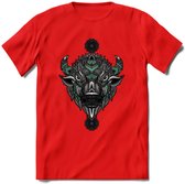Bizon - Dieren Mandala T-Shirt | Aqua | Grappig Verjaardag Zentangle Dierenkop Cadeau Shirt | Dames - Heren - Unisex | Wildlife Tshirt Kleding Kado | - Rood - XXL