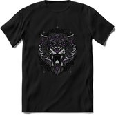 Tijger - Dieren Mandala T-Shirt | Paars | Grappig Verjaardag Zentangle Dierenkop Cadeau Shirt | Dames - Heren - Unisex | Wildlife Tshirt Kleding Kado | - Zwart - S