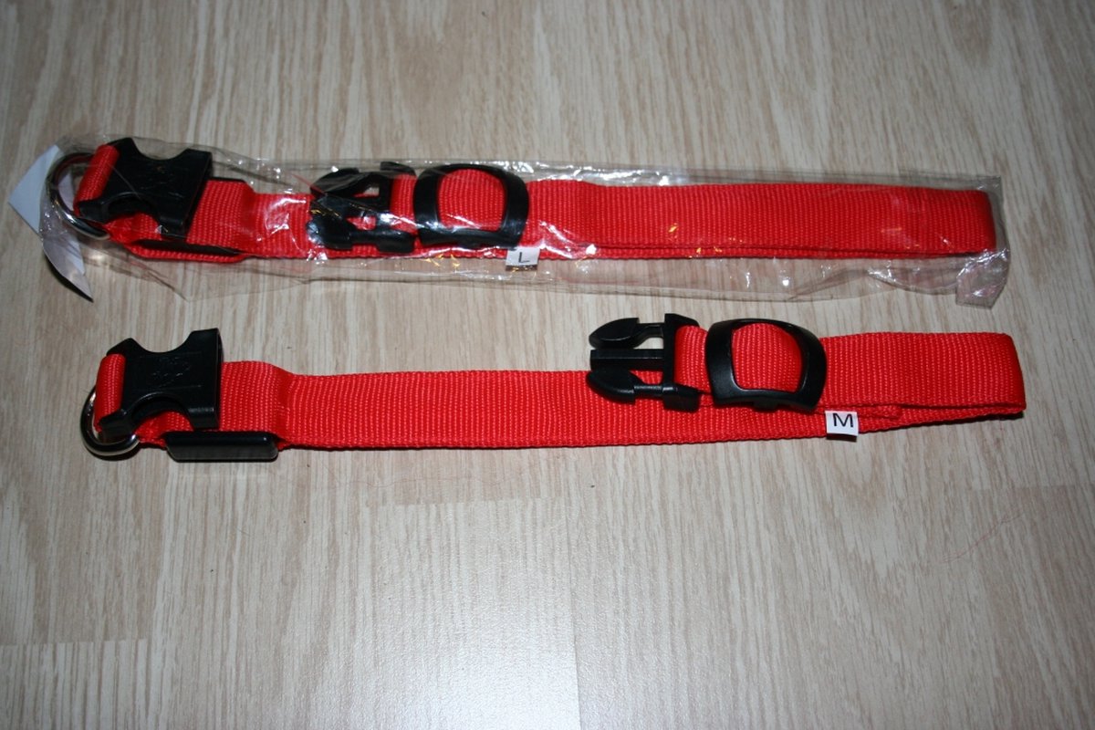 Nylon halsband met led - rood - L (39-58cm)