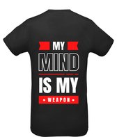 Huurdies Sportshirt | My mind is my weapon | maat  L | Bedrukkingskleur  rood | shirt zwart
