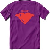 Valentijn Hart T-Shirt | Grappig Valentijnsdag Cadeautje voor Hem en Haar | Dames - Heren - Unisex | Kleding Cadeau | - Paars - M