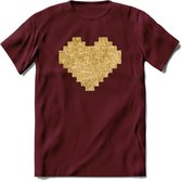 Valentijn Goud Hart T-Shirt | Grappig Valentijnsdag Cadeautje voor Hem en Haar | Dames - Heren - Unisex | Kleding Cadeau | - Burgundy - XL