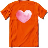 Valentijn Pastel waterverf Hart T-Shirt | Grappig Valentijnsdag Cadeautje voor Hem en Haar | Dames - Heren - Unisex | Kleding Cadeau | - Oranje - XL