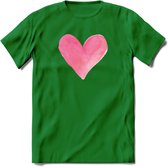 Valentijn Pastel waterverf Hart T-Shirt | Grappig Valentijnsdag Cadeautje voor Hem en Haar | Dames - Heren - Unisex | Kleding Cadeau | - Donker Groen - L